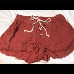 Pink aerie lace up shorts